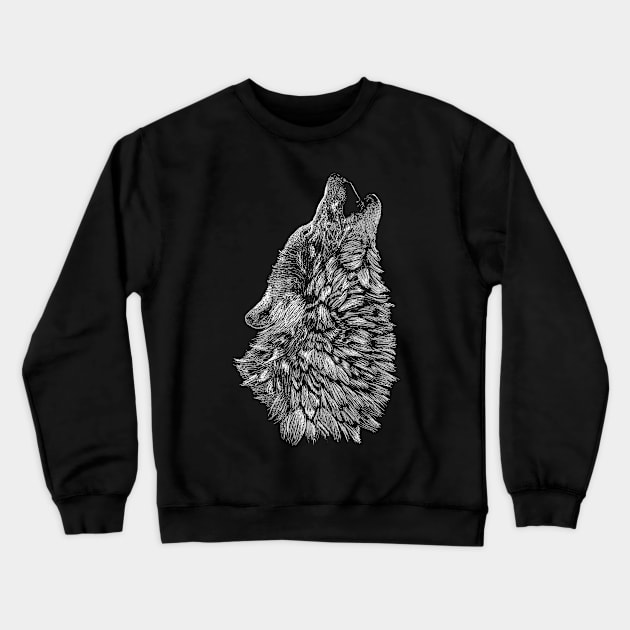 Hand drawn Wolf howling Crewneck Sweatshirt by jitkaegressy